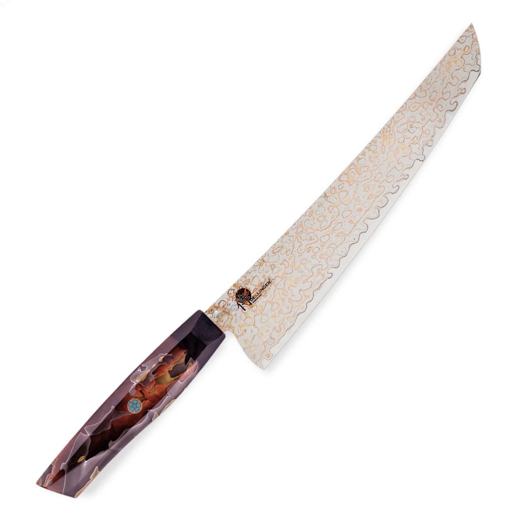 foto Pl�tkovac� n�� Sujihiki 255 mm Dellinger� Resin Mash Gold Damascus